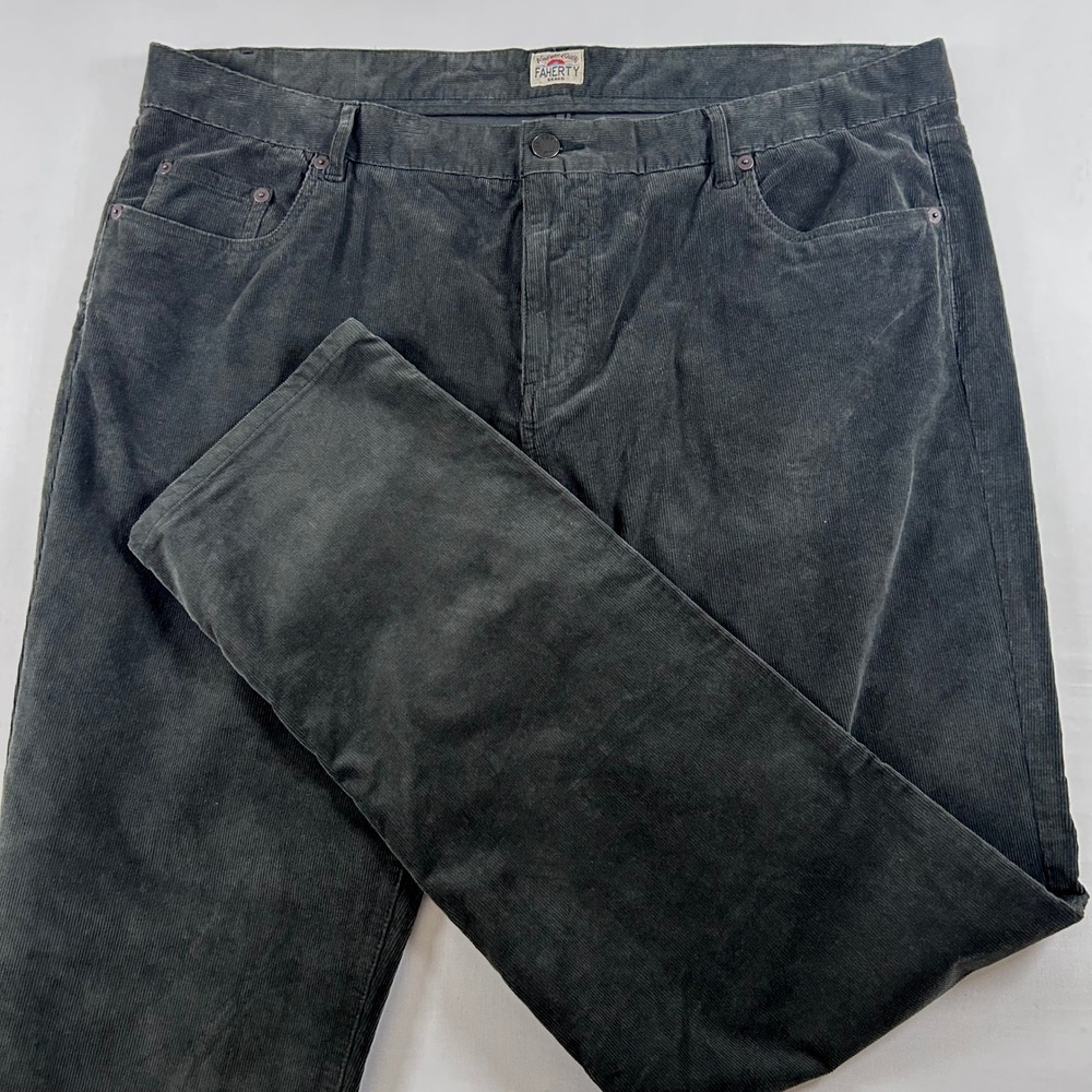 Faherty Corduroy Pants Mens 40 Gray Stretch Terry 5 Pocket Slim Straight Cotton - Picture 1 of 13